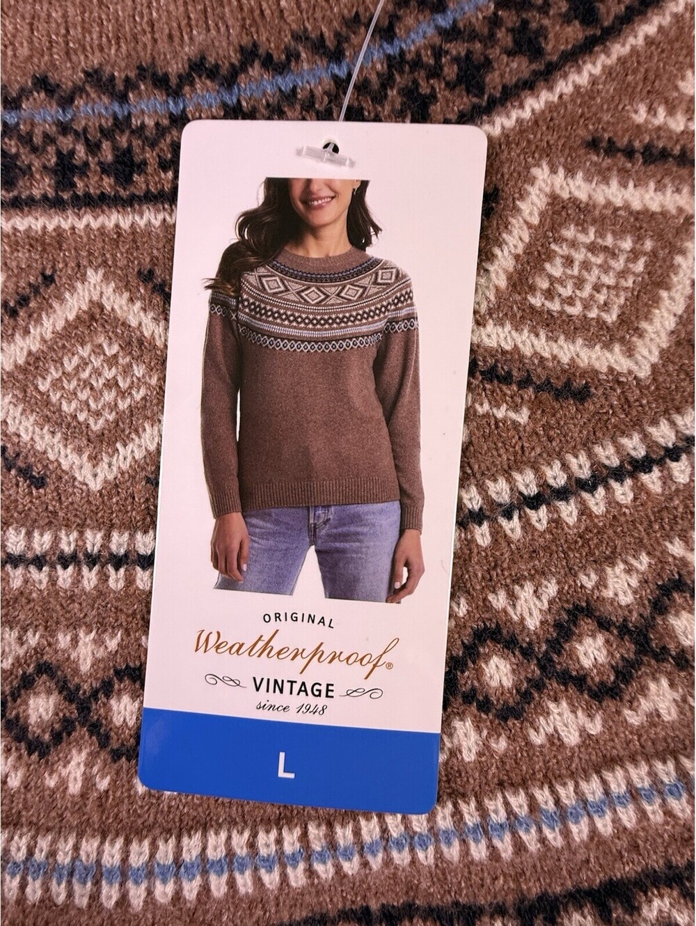 Weatherproof Vintage Women's L Fair Isle Crewneck Sweater Copper Polyester NWT - Picture 2 of 13